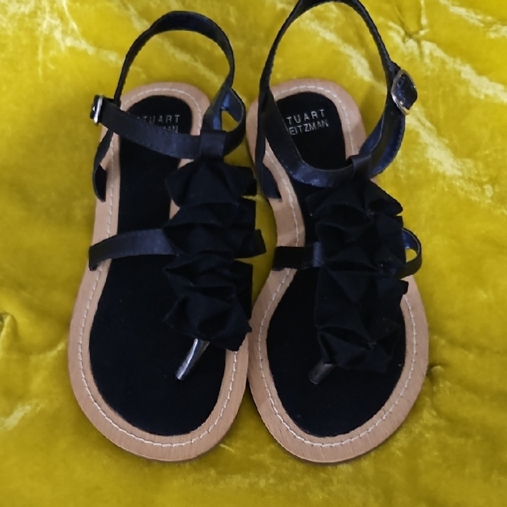 Stuart Weitzman Navy/Midnight Blue and Tan Ruffle Sandals